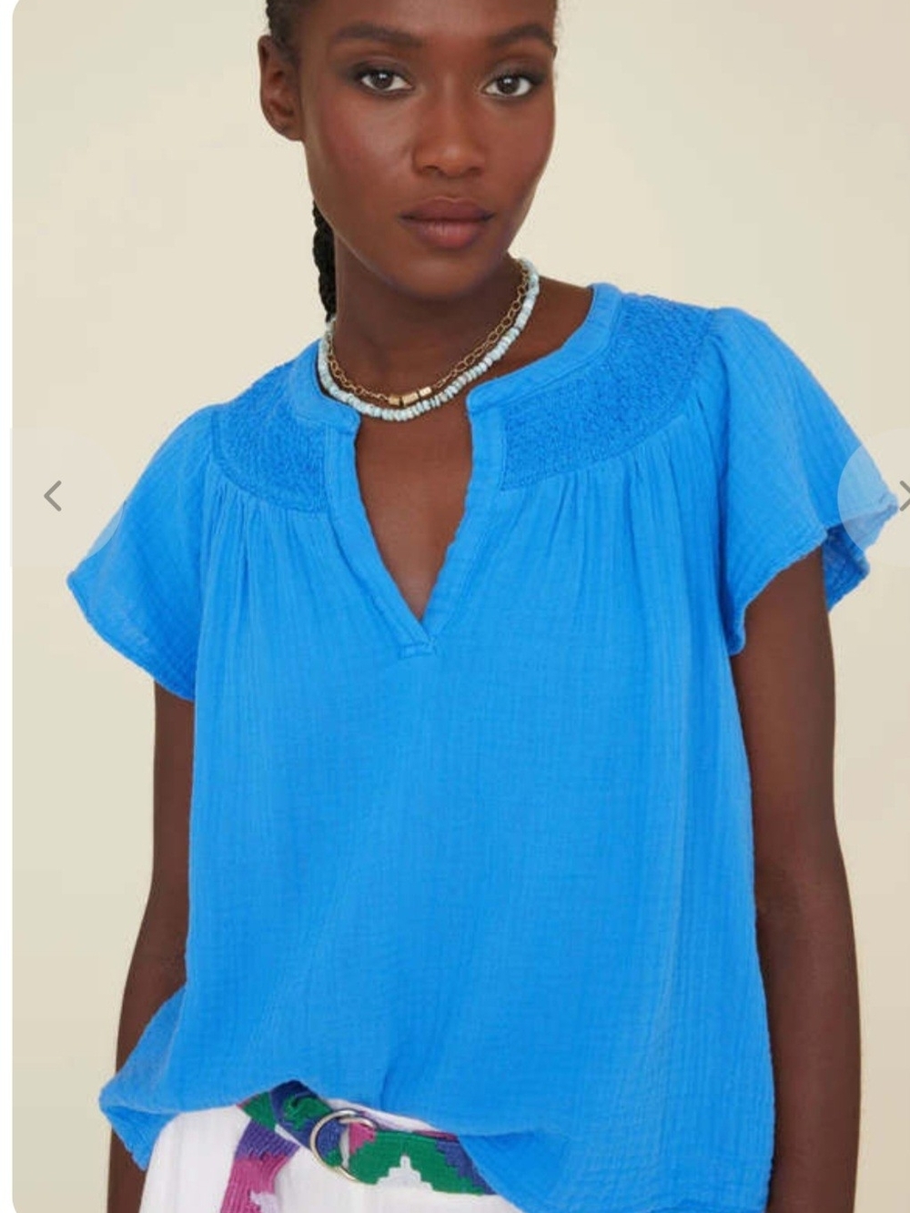XIRENA Tati Smocked Cotton Gauze Top in Cobalt Blue, Size S